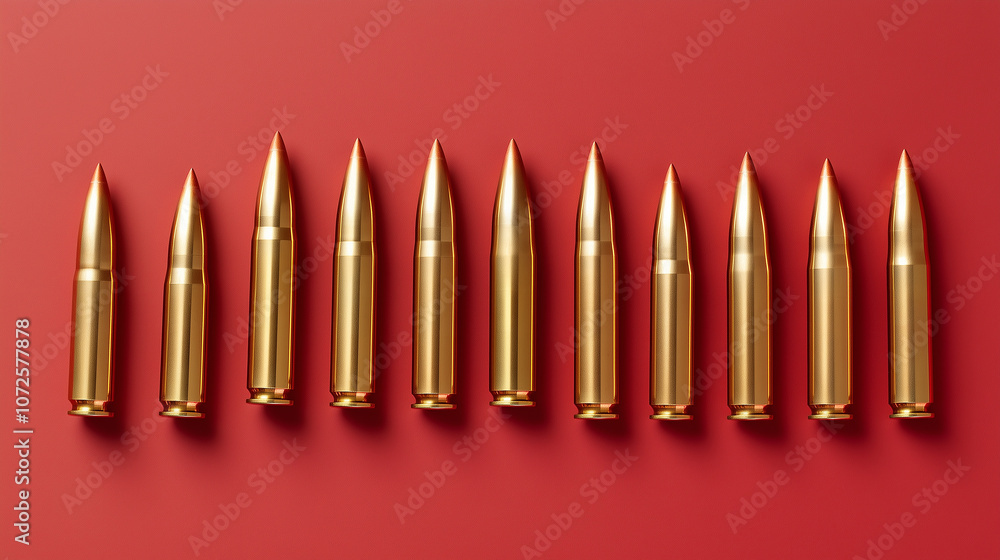 Obraz premium Różnorodność łusek pocisków, wykorzystywanych do produkcji amunicji wojskowej. 