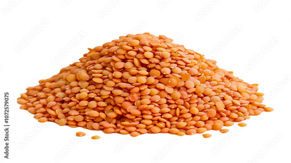 Heap of red lentils isolated as a protein-rich food pile, ideal raw legume grain for dry vegetarian nutrition and healthy ingredient options Heap of red lentils isolated as a protein-rich food pile, ideal raw legume grain for dry vegetarian nutrition and healthy ingredient options