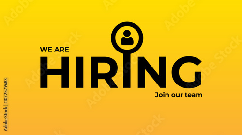 we are hiring modern, creative banner, design concept, social media template, marketing, advertising, and communication concept with black text on a yellow background