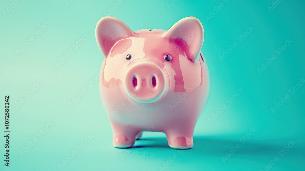A whimsical piggy bank on a vibrant turquoise background, symbolizing savings and financial aspirations A whimsical piggy bank on a vibrant turquoise background, symbolizing savings and financial aspirations