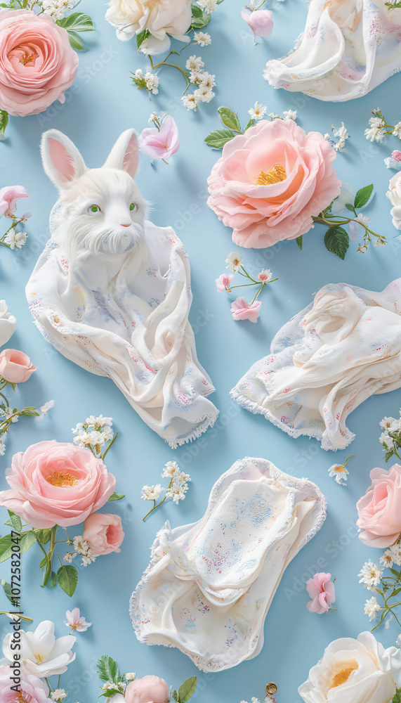 Delicate Fabric with Rabbits Delicate Fabric with Rabbits