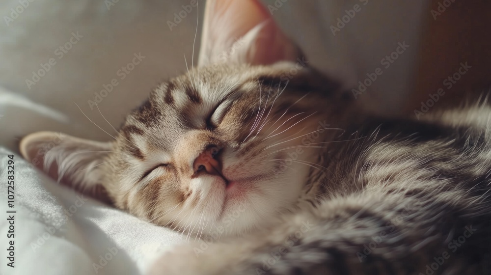 Cat peacefully sleeping, soft fur and relaxed expression. Indoor pet resting in calm, loving environment. Cozy and tranquil moment of beloved feline Cat peacefully sleeping, soft fur and relaxed expression. Indoor pet resting in calm, loving environment. Cozy and tranquil moment of beloved feline