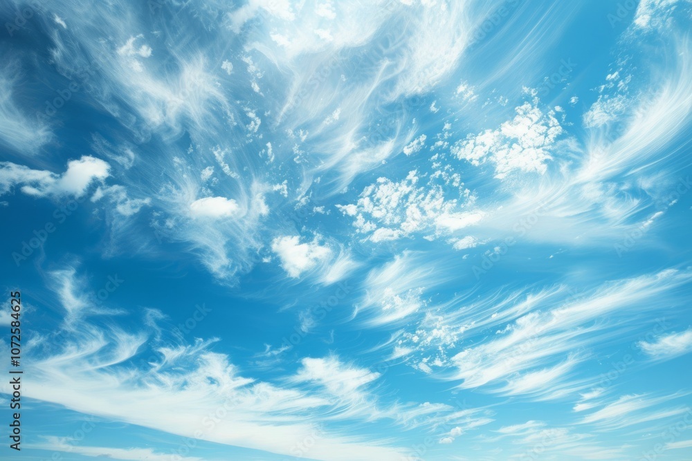 Photo of Bright blue cloudy sky in daytime. Background texture for backdrops or mapping Photo of Bright blue cloudy sky in daytime. Background texture for backdrops or mapping