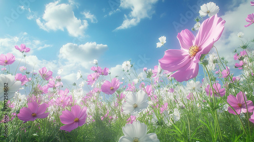 Fototapeta Naklejka Na Ścianę i Meble -  Field of cosmos flowers in full bloom
