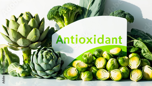 Wallpaper Mural Various green vegetables, cabbage, kohlrabi with antioxidant sign Torontodigital.ca