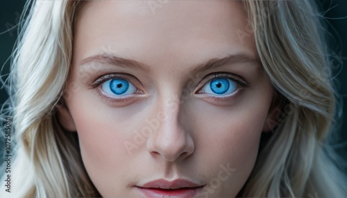 portrait of a woman with blue eyes, closeup of blue eyes