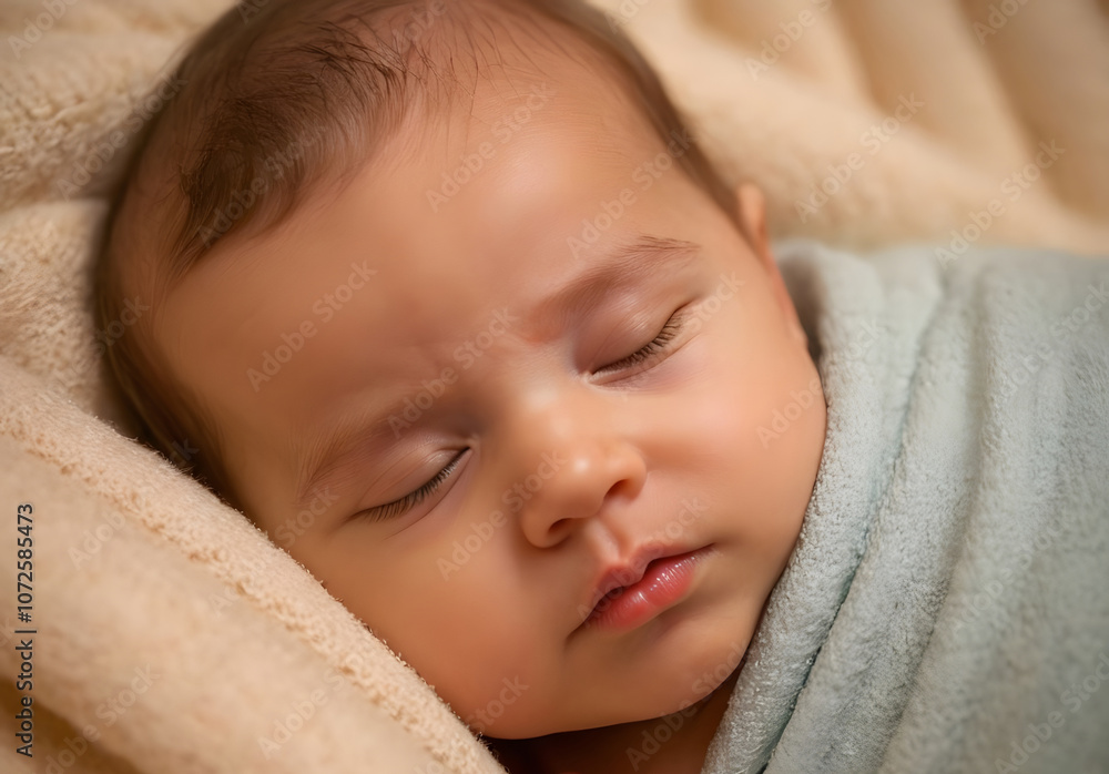Peaceful sleeping baby wrapped in soft blanket Peaceful sleeping baby wrapped in soft blanket
