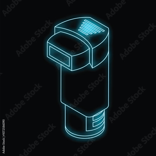 Blue neon medical inhaler glowing on black background, concept for asthma treatment and chronic obstructive pulmonary disease