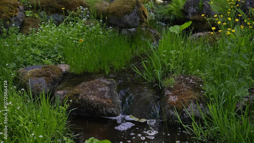 Stream of water flows through the rocks in the forest. Stream of water flows through the rocks in the forest.