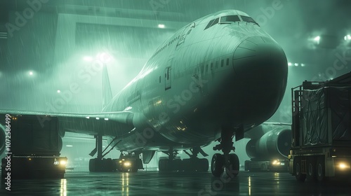 A closeup of a cargo planes hold being loaded, Air Freight, Industrial and systematic photo