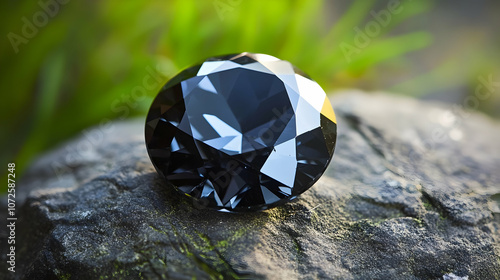 Rare Black Serendibite Gemstone Glowing in Natural Daylight – Stunning and Unique Gem Showcasing Exceptional Clarity and Lustrous Beauty photo