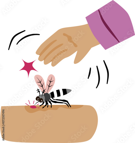 Hand swatting mosquito bite