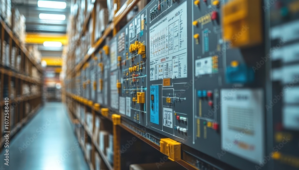 A closeup of warehouse flowcharts posted on a board, Planning, Informative and visual A closeup of warehouse flowcharts posted on a board, Planning, Informative and visual