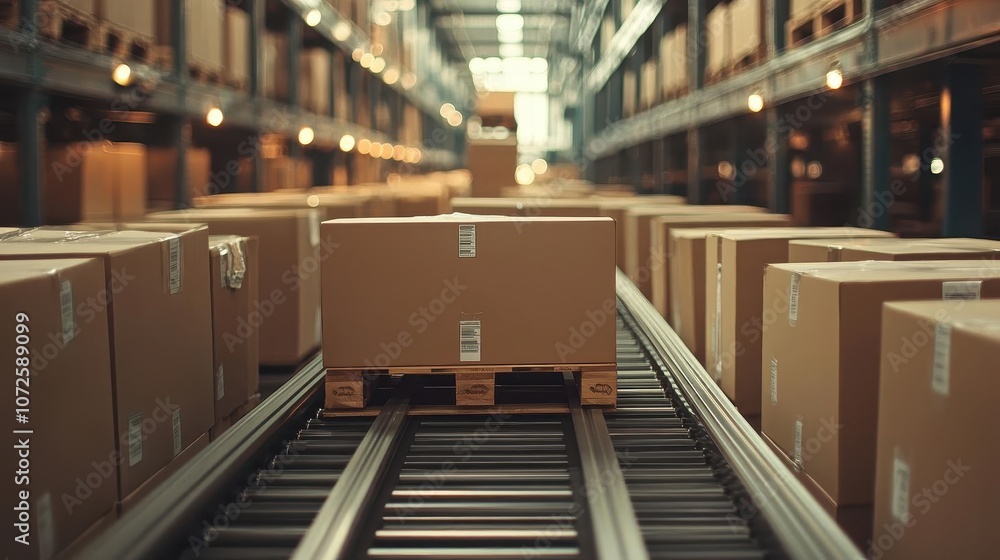 A photograph of an automated palletizer stacking boxes efficiently, Robotics, Modern and productive A photograph of an automated palletizer stacking boxes efficiently, Robotics, Modern and productive