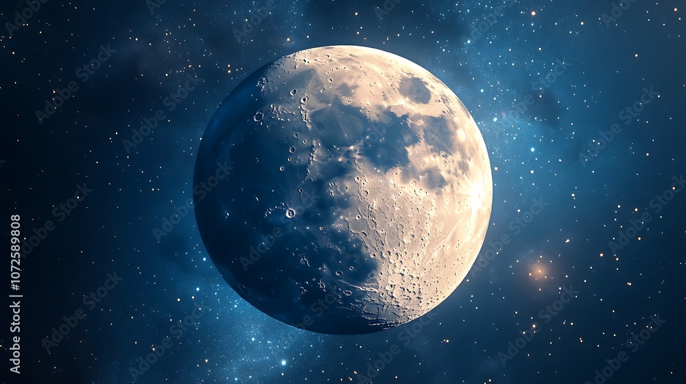 Realistic starry sky with glowing full moon digital wallpaper picture Realistic starry sky with glowing full moon digital wallpaper picture