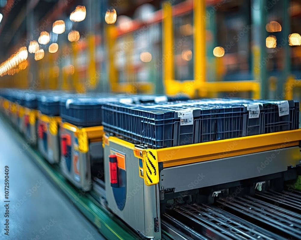 Obraz premium A shot of automated guided carts transporting items in a warehouse, Automation, Hightech and systematic