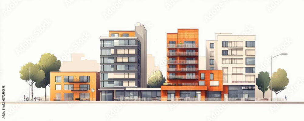 Mixed-use commercial tower, urban Cinnamon Slate accents, flat design illustration Mixed-use commercial tower, urban Cinnamon Slate accents, flat design illustration