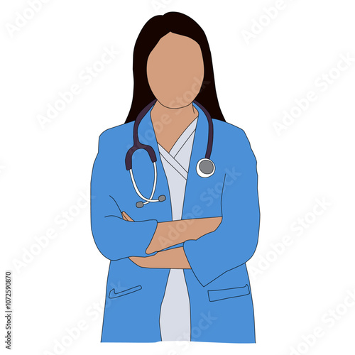 A female nurse in blue with a stethoscope