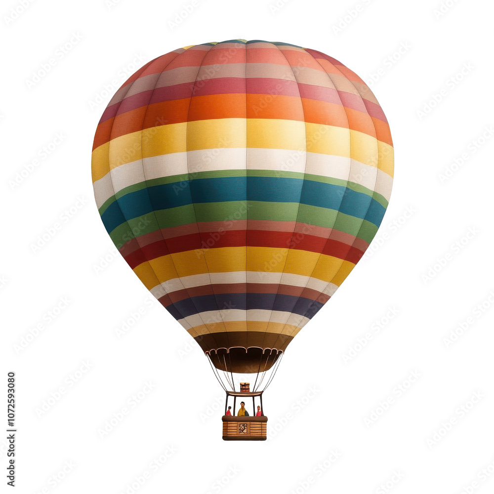 Fototapeta premium Colorful hot air balloon, on white background. PNG transparent.