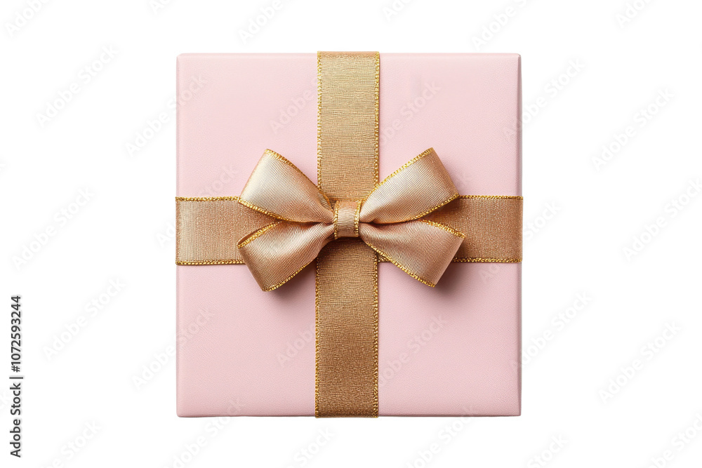 Pink gift box with golden ribbon, on white background. PNG transparent. Pink gift box with golden ribbon, on white background. PNG transparent.