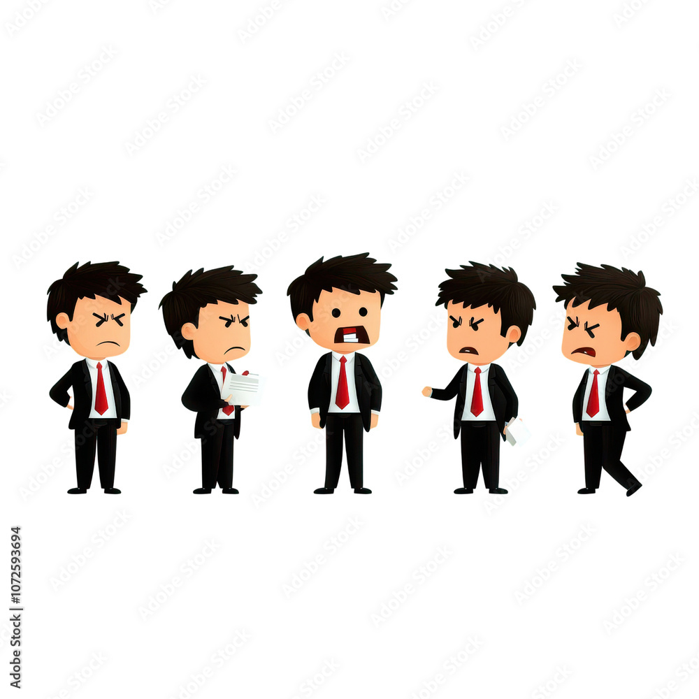 Businessman expressing various emotions on white background. PNG transparent. Businessman expressing various emotions on white background. PNG transparent.