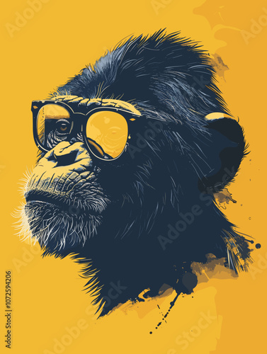 Monkey in sunglasses. Vector illustration in a grunge style.