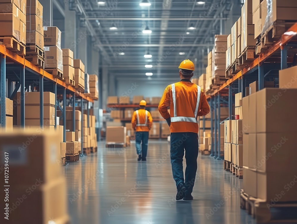 Obraz premium Workers performing a safety drill in a warehouse environment, Training, Active and informative
