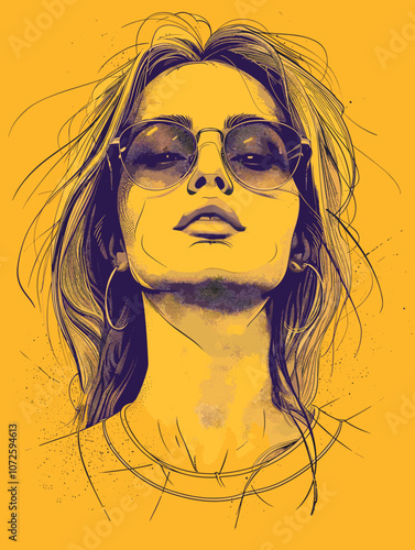 Portrait of a beautiful woman in sunglasses. Hand-drawn illustration.