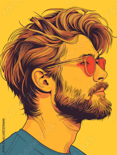 Portrait of a man with a beard and sunglasses. Vector illustration.