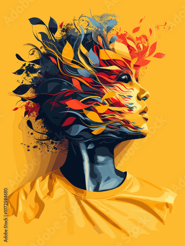 Portrait of a beautiful woman with abstract hair. Vector illustration.