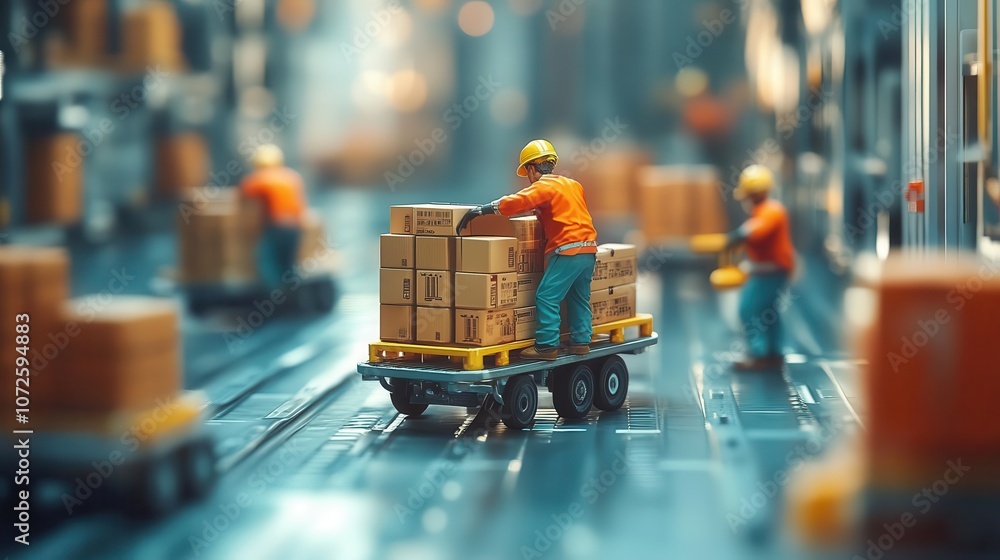 Workers using dolly carts for moving smaller packages, Equipment, Practical and active Workers using dolly carts for moving smaller packages, Equipment, Practical and active