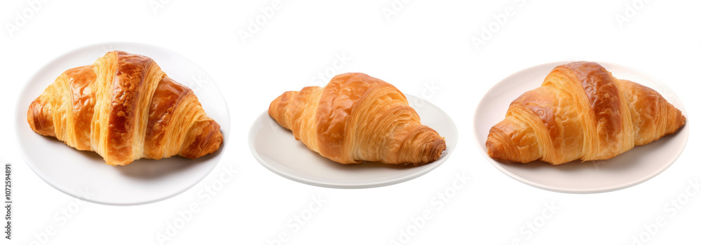 Freshly Baked Croissants on White Plates Isolated on Transparent Background Freshly Baked Croissants on White Plates Isolated on Transparent Background