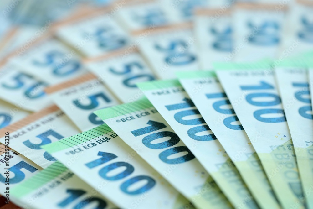 Many real european euro banknotes in big pile Many real european euro banknotes in big pile