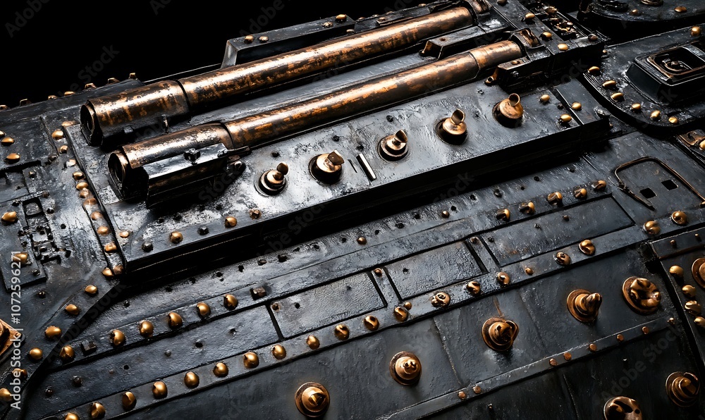 Close-up of a metallic surface with pipes and rivets, suggesting industrial machinery. Close-up of a metallic surface with pipes and rivets, suggesting industrial machinery.