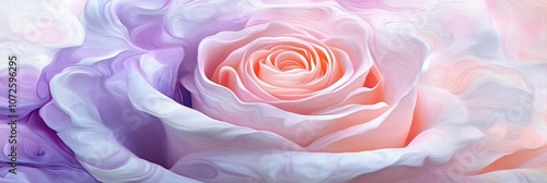 Fluid art rose in soft pastels with swirling, marble like petals blending into shades of pink, purple, and white