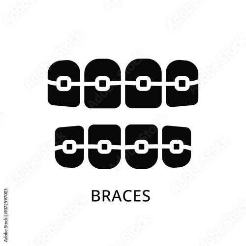 Teeth braces icon vector. Dental braces, bracket, orthodontic, dentistry symbol flat black solid icon