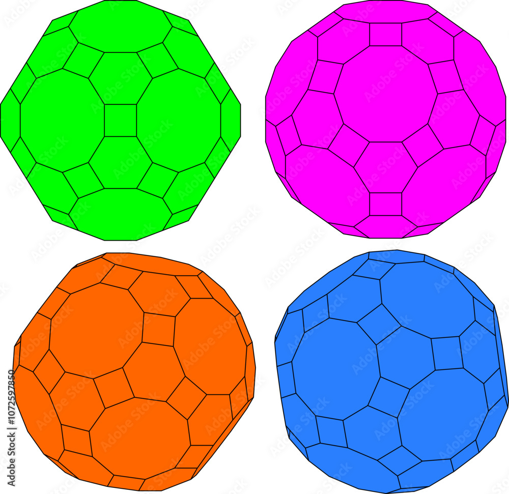 Fototapeta premium Great Rhombicosidodecahedron Vector Set – Detailed Polyhedron Geometry Illustrations for Art, Design, and Education