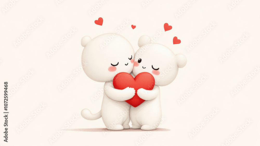 Cute cartoon bears hugging with heart, expressing love and affection Cute cartoon bears hugging with heart, expressing love and affection
