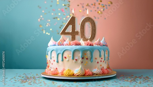 40th birthday cake celebrating 40 years on an isolated colorful pastel background