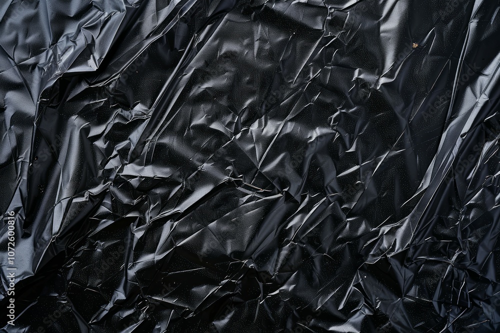 Crumpled sheet of black polythene plastic wrap. Detailed photo textured background Crumpled sheet of black polythene plastic wrap. Detailed photo textured background