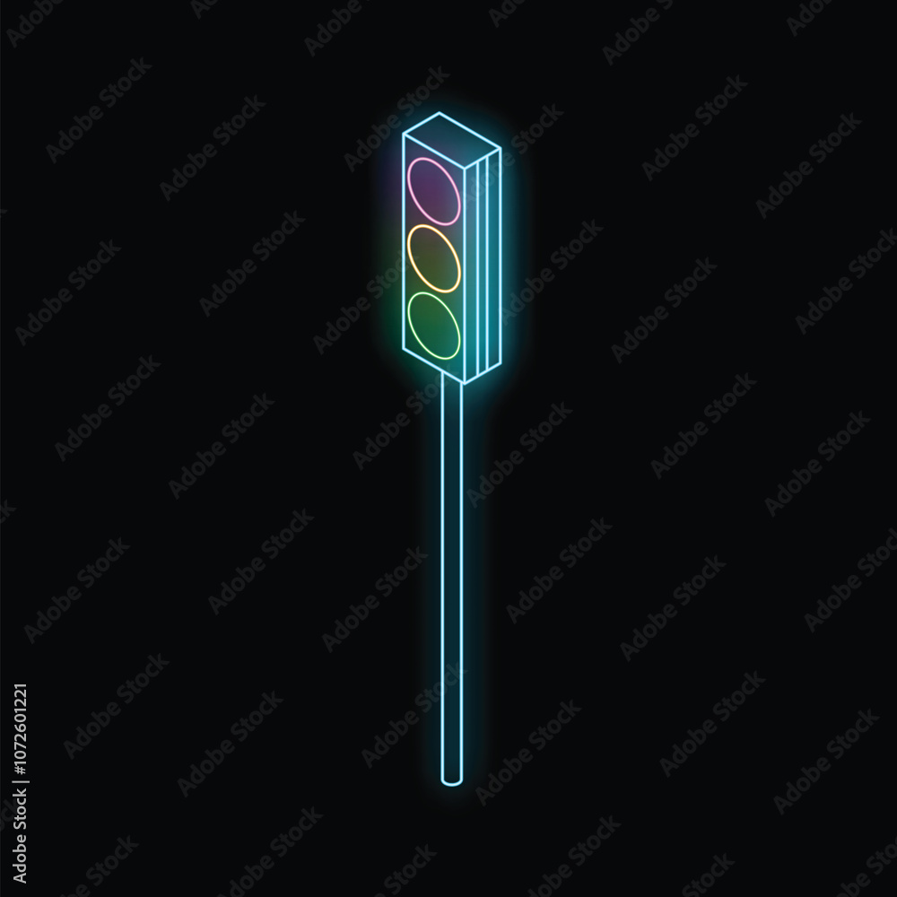 Colorful neon traffic light sign glowing on a black background Colorful neon traffic light sign glowing on a black background