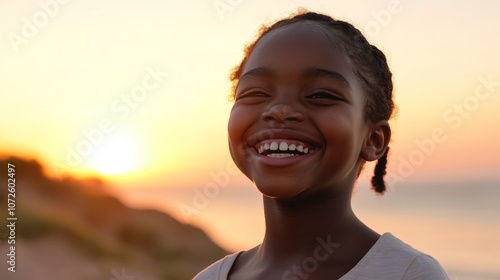 South African teen embraces sunset light photo