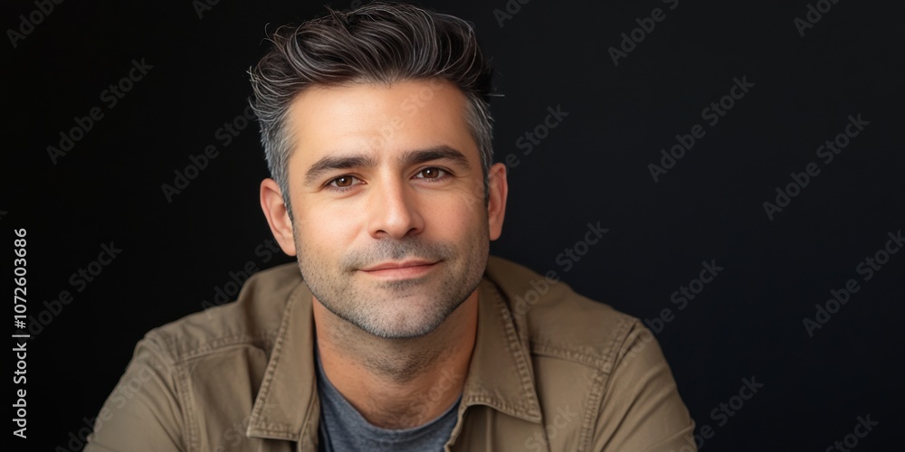 Obraz premium Confident Man Portrait with Stylish Hair and Neutral Expression