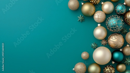 Elegant Teal Gold Christmas Ornament Background