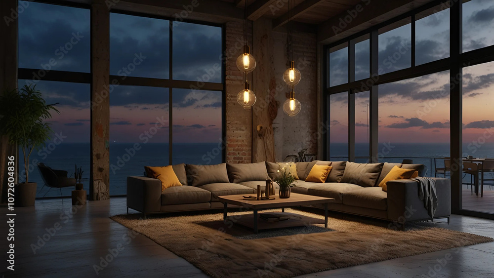Modern living room with a beautiful view Modern living room with a beautiful view