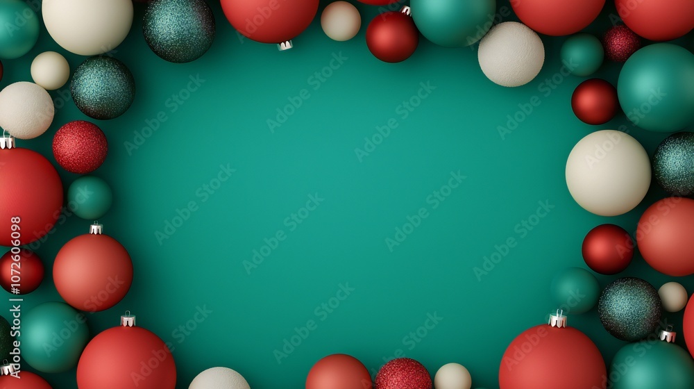 Festive Christmas Ornament Frame Teal Background Festive Christmas Ornament Frame Teal Background