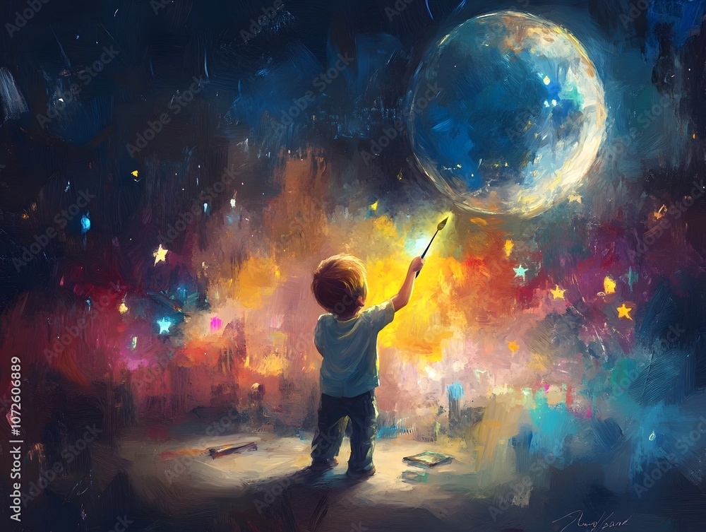 Fototapeta premium A child painting his dreams