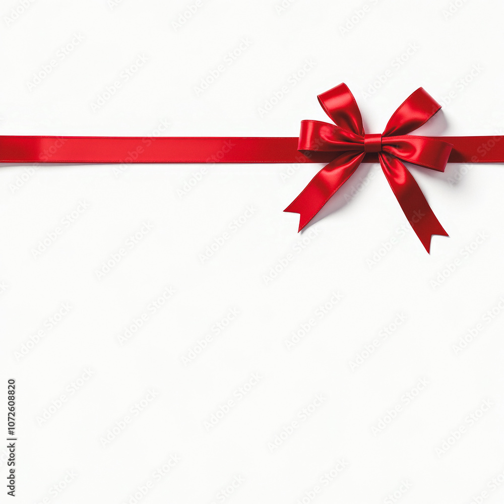 Merry Christmas Postcard with Red Satin Ribbon and Bow on White - Diagonal Design and Writing Space Merry Christmas Postcard with Red Satin Ribbon and Bow on White - Diagonal Design and Writing Space