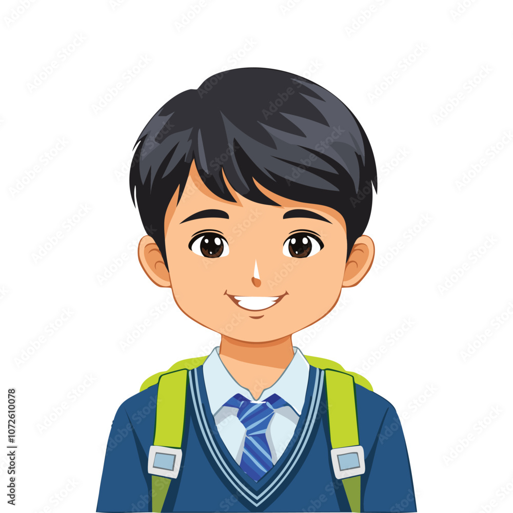 Illustration of a sick boy wearing a school uniform smiling Illustration of a sick boy wearing a school uniform smiling