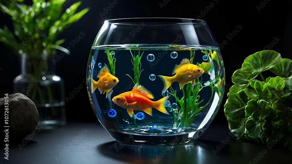 Goldfish in a Round Fish Tank Goldfish in a Round Fish Tank